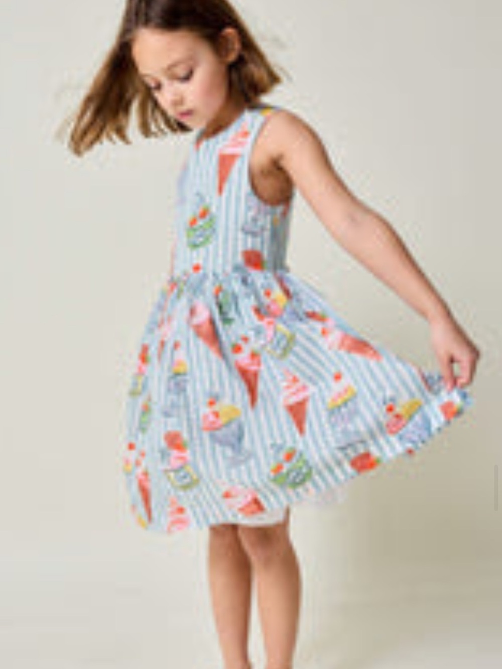Mini Boden Blue and White Striped Ice Cream Print Dress size 9-10